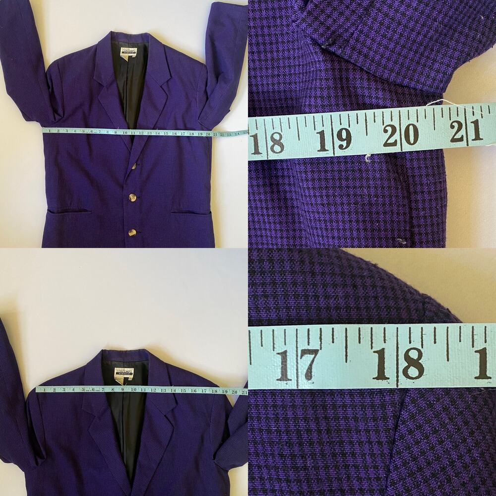 Vintage Contempo Casuals Blazer Small Purple Black Plaid Power Boxy Jacket 80s - Picture 12 of 16